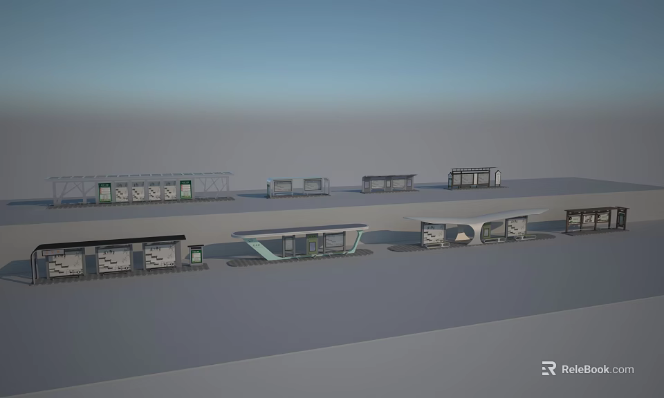 Modern Station Featuring Multiple Platforms And Various Designs On Gray Ground 3d model