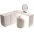 Modern White Dressing Table With Round Mirror Upholstered Stool Drawers And Cabinets 3d model