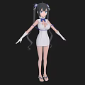 3D Anime Style Woman With Blue Hair White Dress Long Gloves And Sandals