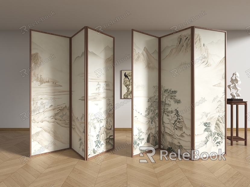 New Screen Landscape Painting Partition Study Tea Room Screen New Folding Screen Landscape Traditional Chinese Painting Partition model