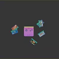 Pink And Teal Foldable Handheld Computer With Black Screen And Colorful Cartridges