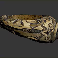 Vintage Yellowish Brown Circular Daily Necessity with Intricate Carved Patterns and Retro Design