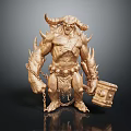 Muscular Horned Fantasy Game Movie Character With Spiked Armor Holding Hammer And Chains