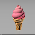 Creamy Pink Swirl Ice Cream in Golden Waffle Cone on Dark Background