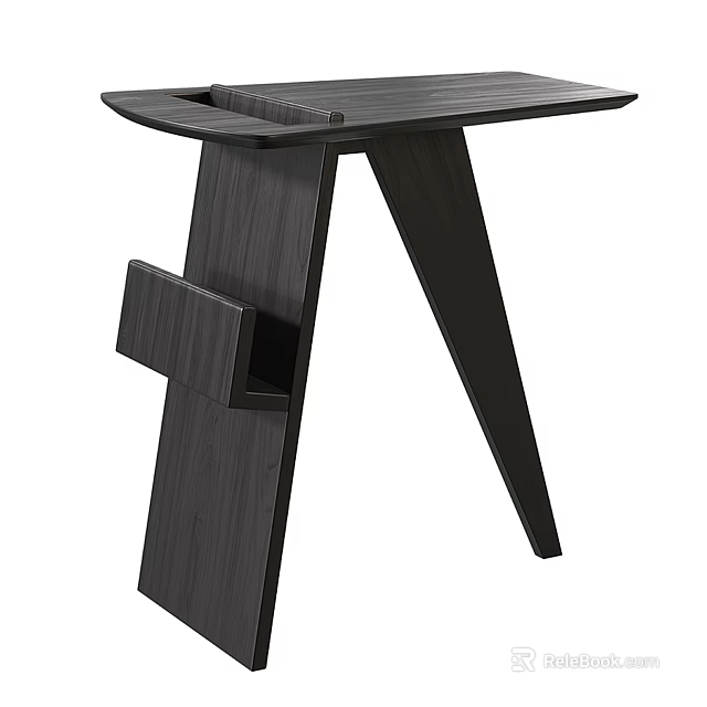 Modern Black Wooden Side Table With Geometric Triangular Legs And Side Storage 3d model 