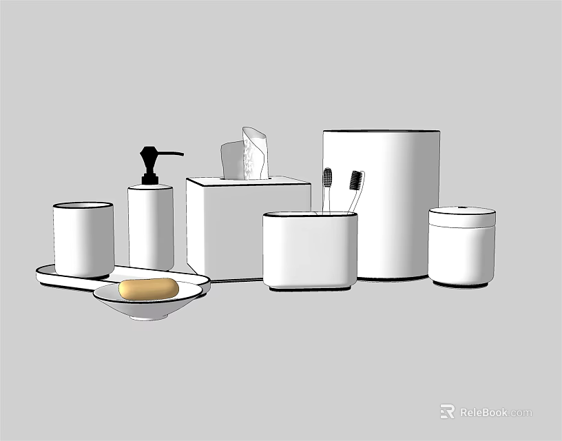 Modern Bathroom Accessories Set With Soap Dish Dispenser Tissue Box And Toothbrush Holder 3d model 