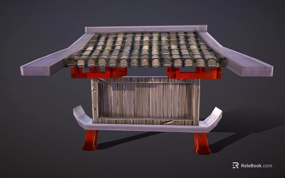 Ancient Chinese Architecture With Traditional Tiled Roof Red Supporting Pillars And Wooden Frame Structure 3d model 