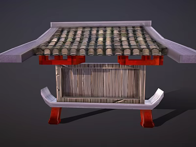 Ancient Chinese Architecture With Traditional Tiled Roof Red Supporting Pillars And Wooden Frame Structure 3d model