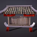 Ancient Chinese Architecture With Traditional Tiled Roof Red Supporting Pillars And Wooden Frame Structure