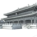 Traditional Chinese Ancient Architecture Featuring Yellow Roof Red Pillars Green Decorations And Stone Platform Steps