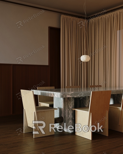 The marble dining table in the restaurant without main lamp model