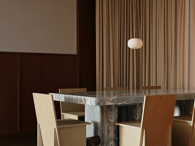 The marble dining table in the restaurant without main lamp model