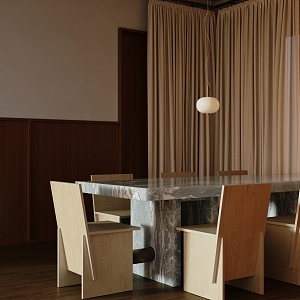 The marble dining table in the restaurant without main lamp 3d model