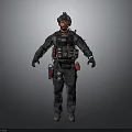 Man In Full Tactical Gear Standing With Helmet And Protective Equipment