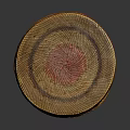 Circular Yellow Woven Storage Box with Red Pattern and Stripes for Daily Use 3d model