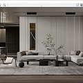 Modern Living Room Interior Design With White Sofa Coffee Table Grey Rug And Green Plant