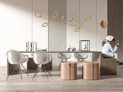 Modern Luxury Dining Table Set With Transparent Chairs And Wooden Structure 3d model