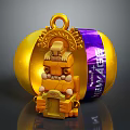 Golden Egg Shaped Commercial Equipment with Internal Statue and Purple New Year Label Display Structure