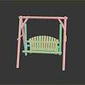 Light Colored Wooden Swing Stool With Sturdy Frame And Slatted Seat Design