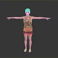 Woman With Arms Outstretched Wearing Purple Floral Tank Top Blue Shorts And Purple Sandals