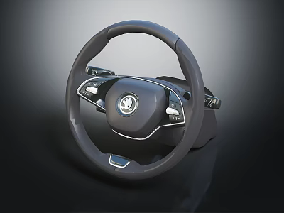 Modern Car Steering Wheel Interior With Leather Cover And Control Buttons 3d model