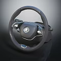 Modern Car Steering Wheel Interior With Leather Cover And Control Buttons