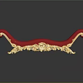 Elegant Red Sofa Stool With Golden Carved Accents And Luxurious Design