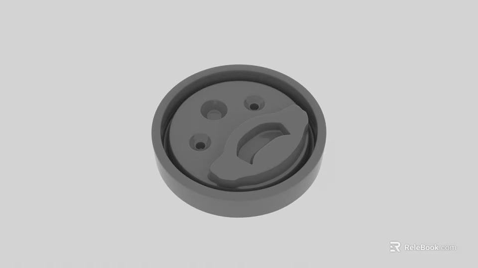 Round Gray Mechanical Component With Handle And Three Small Holes 3d model 
