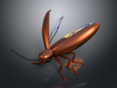 Realistic 3D Model of Copper Colored Flying Insect with Transparent Wings Antennae and Legs 3d model