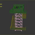 Green Metal Observation Tower With Stairs And Elevated Platform Structure 3d model