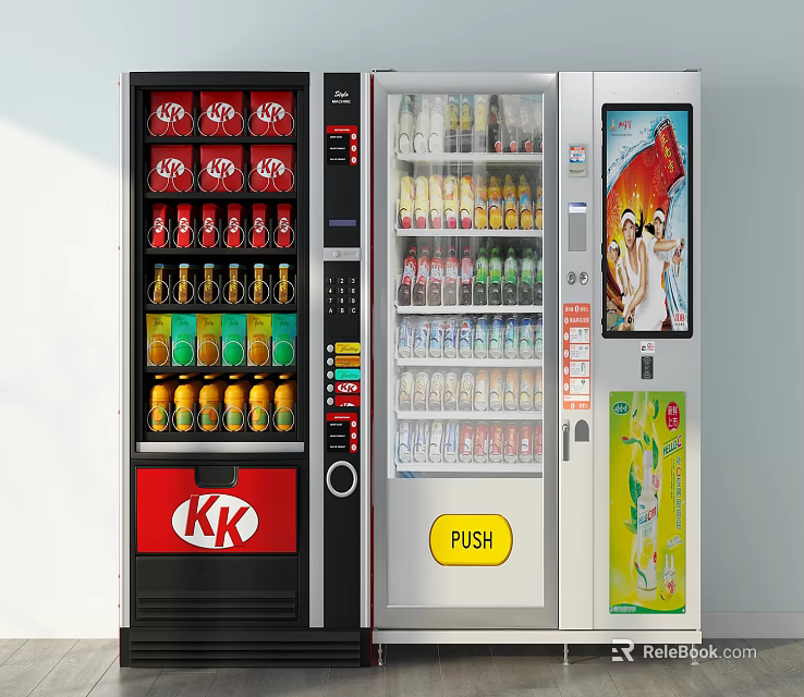 Modern Vending Machines With Assorted Cold Beverages And Push Button Dispensing 3d model