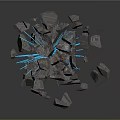 Wood Stone Sphere Composed of Fragmented Rocks in Floating State with Blue Radiant Lines
