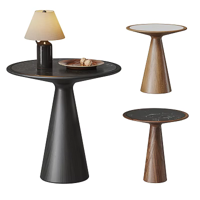 Modern Side Tables with Conical Base and Round Top in Black and Walnut 3d model