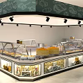 Stainless Steel Display Shelves with Glass Doors Holding Food Pastries and Breads in Retail