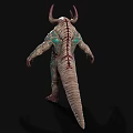 Mythical Horned Creature 3D Model With Textured Skin And Red Green Details