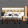 Modern Restaurant Interior With Dining Tables Chairs Coffee Counter And Decorative Wall Posters