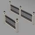 Iron Railing Structure With Stone Pillars And Decorative Lamps On Top 3d model