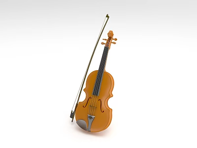 Classical Wooden Violin Musical Instrument With Bow For Music Performance 3d model