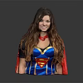 Brown Haired Female Superhero Character Human Figure With Red Cape Blue Costume Superman Logo Smiling