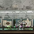 Chinese Traditional Interior With Decorative Screen Traditional Painting And Figure Statue