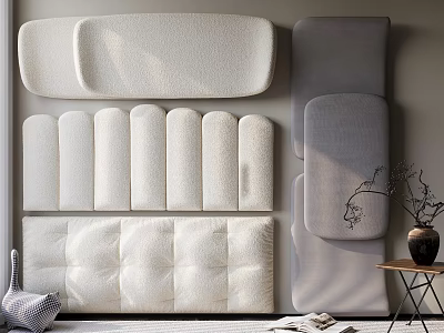 Modern Upholstered Headboard Cushions In White Gray With Various Shapes For Interior Decor 3d model