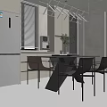 Modern Open Kitchen Dining Area With Dining Table Chairs Pendant Lights And Green Plant