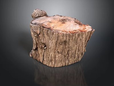 Natural Tree Stump With Rough Bark Texture And Wooden Surface Details 3d model