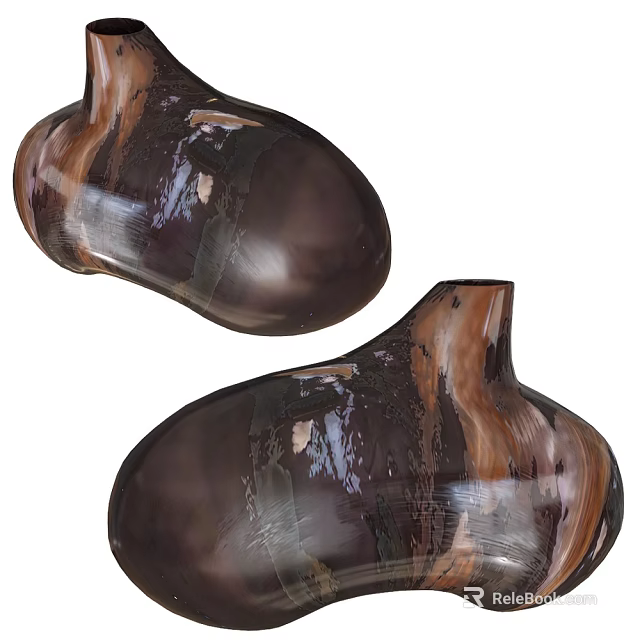 Modern Decorative Ceramic Vases Set Of Two With Brown Marble Pattern And Glossy Finish 3d model 
