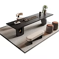 New Chinese Style Tea Table and Chair Low Stool Carpet 3d model
