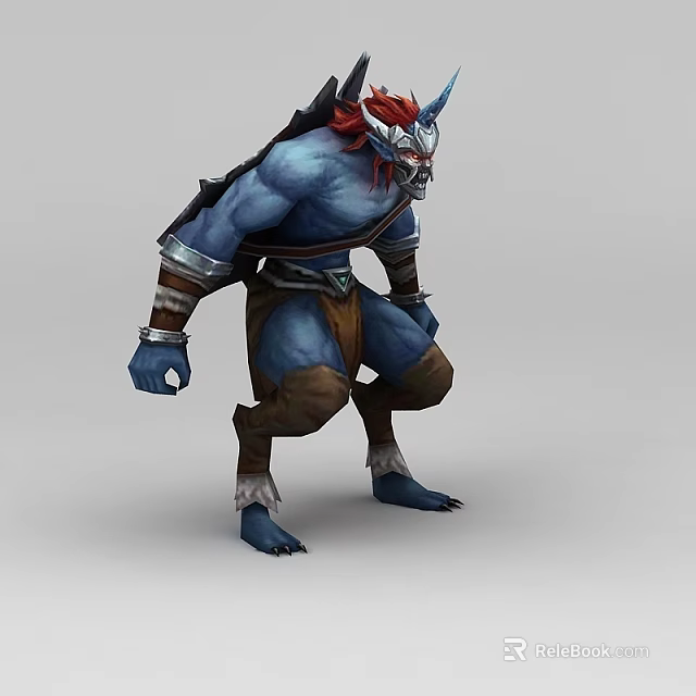 Inflatable Blue Skinned Horned Warrior Character With Red Hair And Armor 3d model 