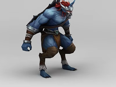 Inflatable Blue Skinned Horned Warrior Character With Red Hair And Armor 3d model