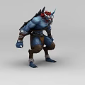 Inflatable Blue Skinned Horned Warrior Character With Red Hair And Armor