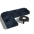 Navy Blue L Shaped Sectional Sofa With Modern Coffee Table And Decorative Items 3d model