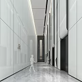 Modern Front Desk Reception Area With Marble Counter Glass Walls And Elegant Lighting